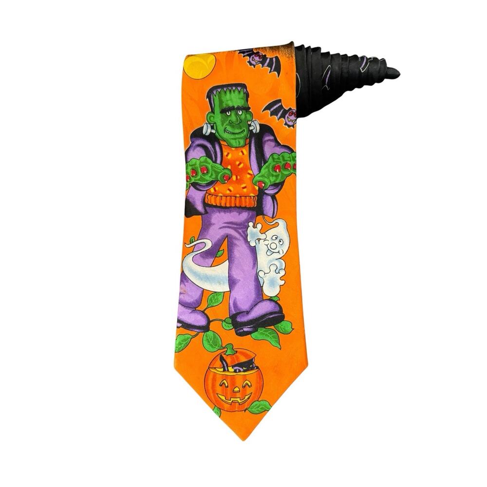 Hallmark Special Ties Halloween Frankenstein Bats Ghost Pumpkin Vintage Necktie